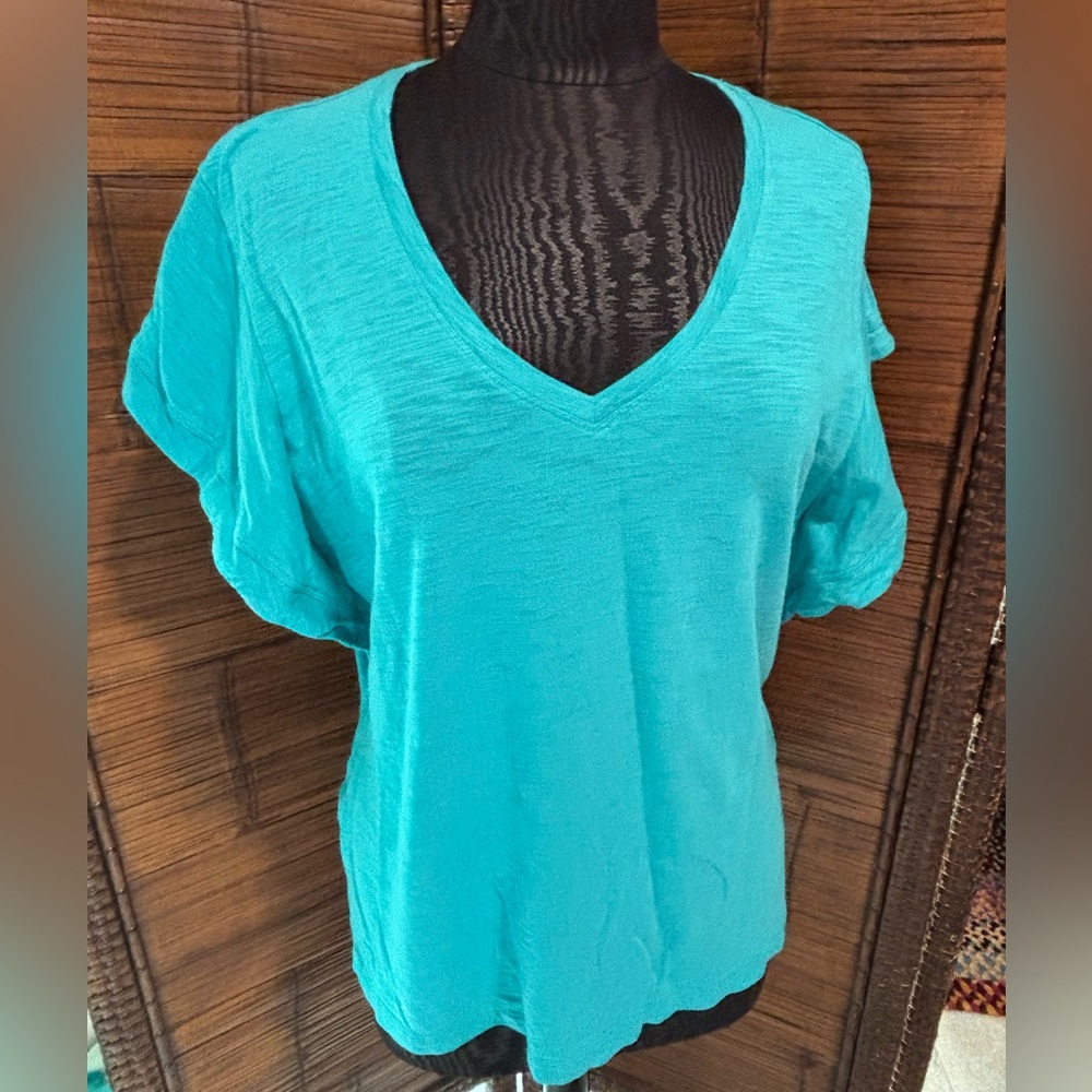 Chico's Aqua V-Neck Butterfly-Sleeve Top